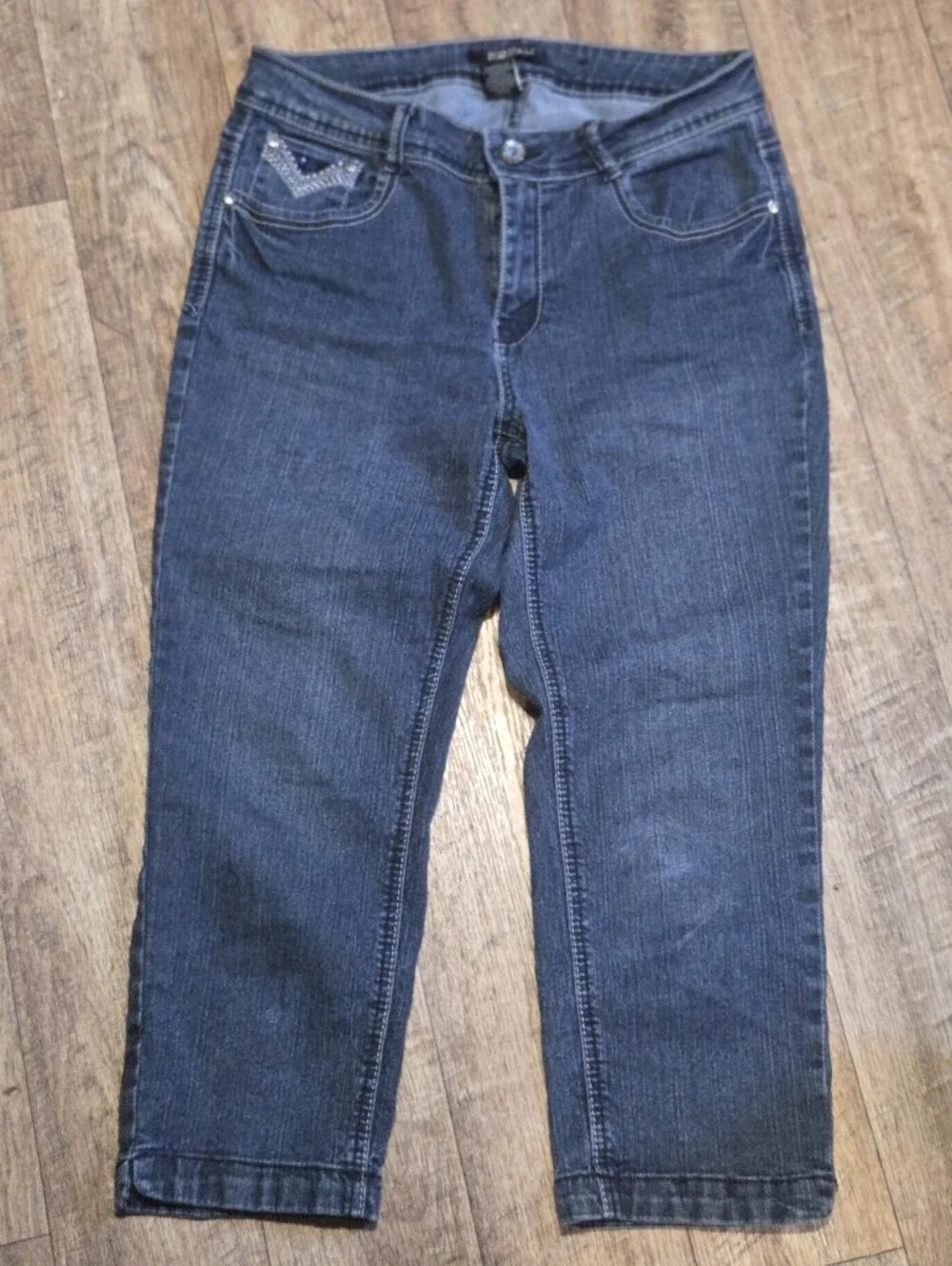 Roz & Ali Rhinestone/sequin Blue Embellished Pocket Jeans